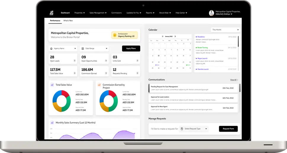 Broker portal dashboard screenshot from the real-estate deck